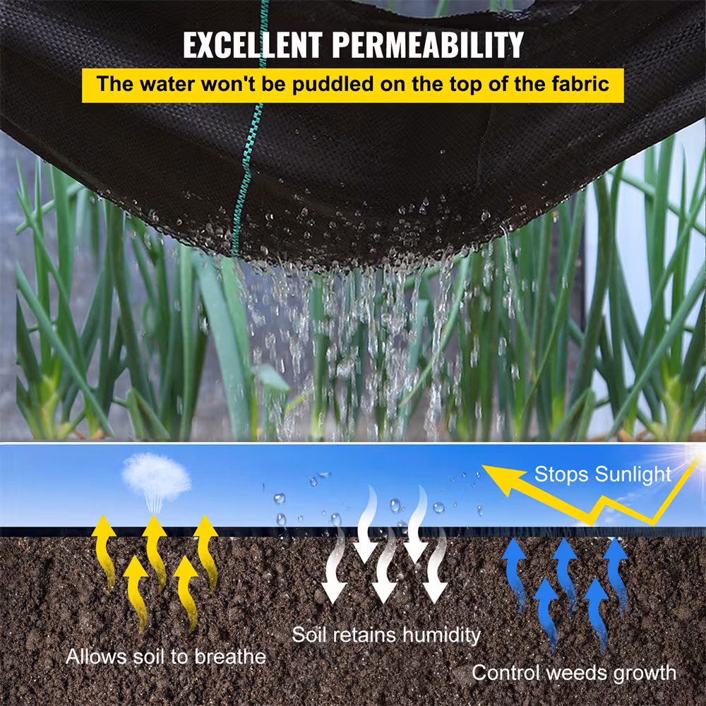 VEVOR Weed Barrier Landscape Fabric, 6 X 250 Ft, 4.1 Oz Premium Woven Ground Cover, Heavy Duty PP Material & Easy Setup, Weed Control For Outdoor Garden, Lawn, Driveway, Black