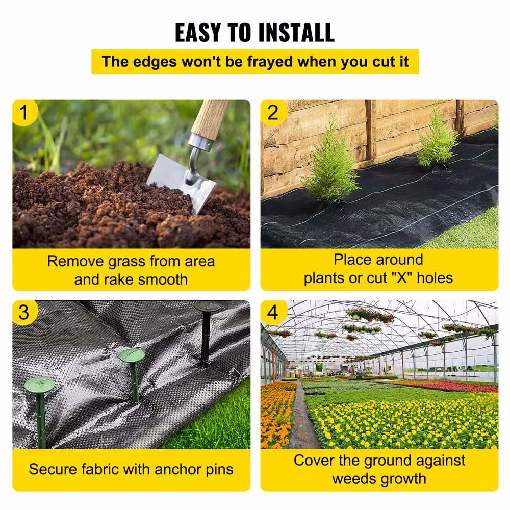 VEVOR Weed Barrier Landscape Fabric, 6 X 250 Ft, 4.1 Oz Premium Woven Ground Cover, Heavy Duty PP Material & Easy Setup, Weed Control For Outdoor Garden, Lawn, Driveway, Black