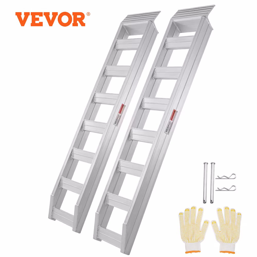 VEVOR Aluminum Ramps, 8810 Lbs, Heavy-duty Ramps With Top Hook Attaching End, Universal Ramp For Motorcycle, Tractor, ATV UTV, Trucks, Lawn Mower, 72inL X 15inW, 2Pcs