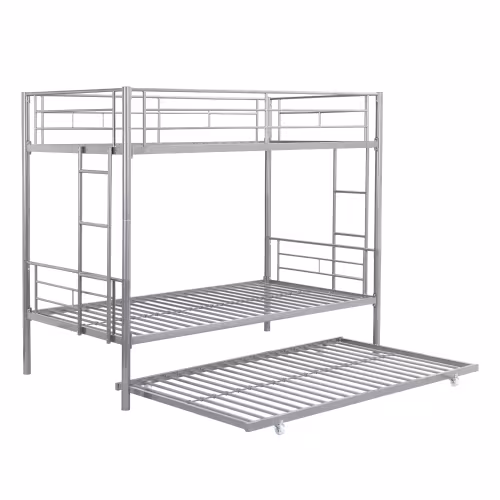 METAL BUNK BED WITH TRUNDLE SILVER