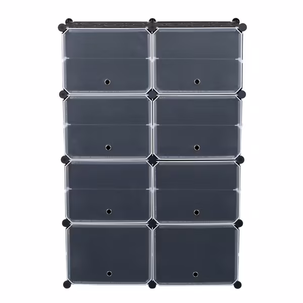2 Rows, 7 Layers, 14 Compartments, Semi Transparent Doors, Black Patterned Cabinet Body