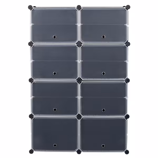 2 Rows, 7 Layers, 14 Compartments, Semi Transparent Doors, Black Patterned Cabinet Body
