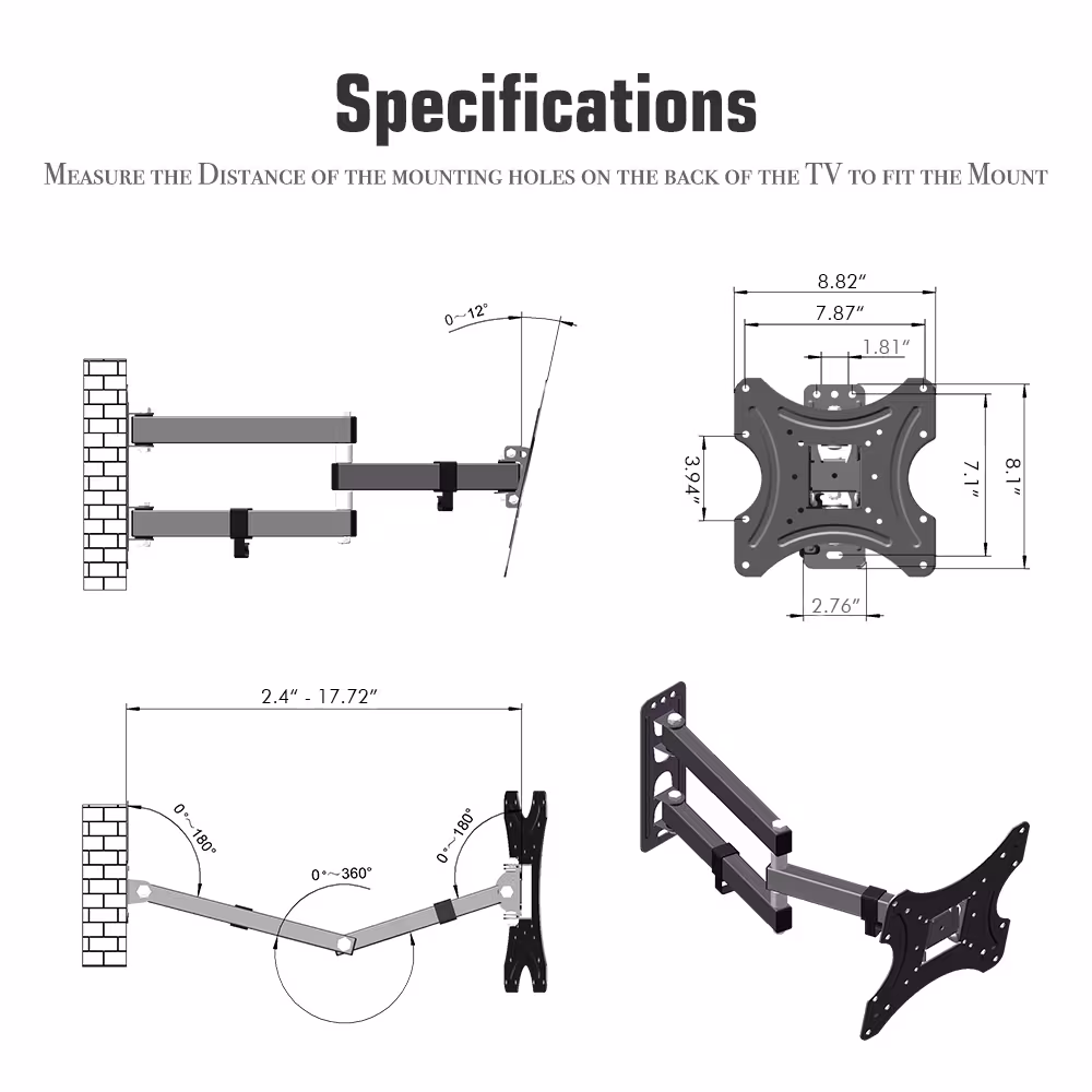 TMX200 Is Adjustable Up And Down 5-12 Degrees With Rotation 180 Degrees, And The Wall-mounted TV Stand Has A Load Capacity Of 30kg