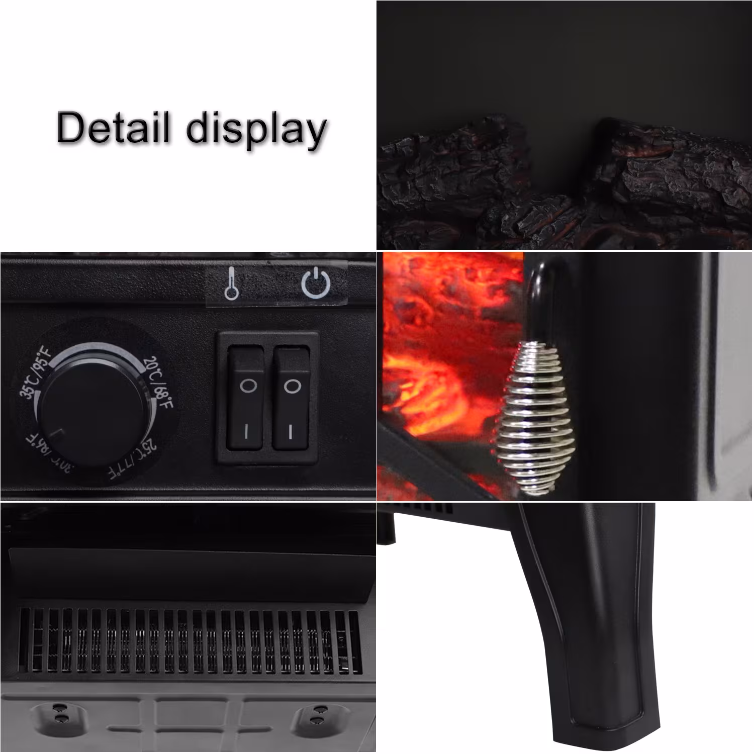 US SF507-17 120V 1400W 17in Fireplace, Black, Iron Sheet, Freestanding-Fake Firewood-Heating Wire