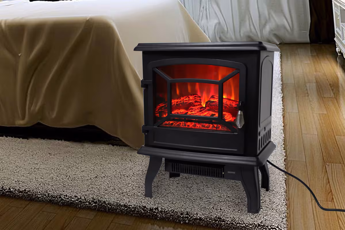 US SF507-17 120V 1400W 17in Fireplace, Black, Iron Sheet, Freestanding-Fake Firewood-Heating Wire