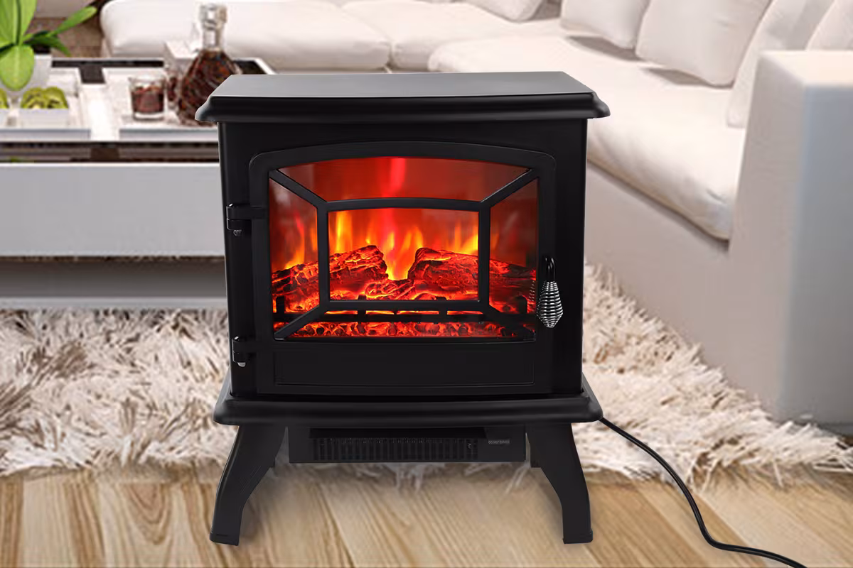 US SF507-17 120V 1400W 17in Fireplace, Black, Iron Sheet, Freestanding-Fake Firewood-Heating Wire