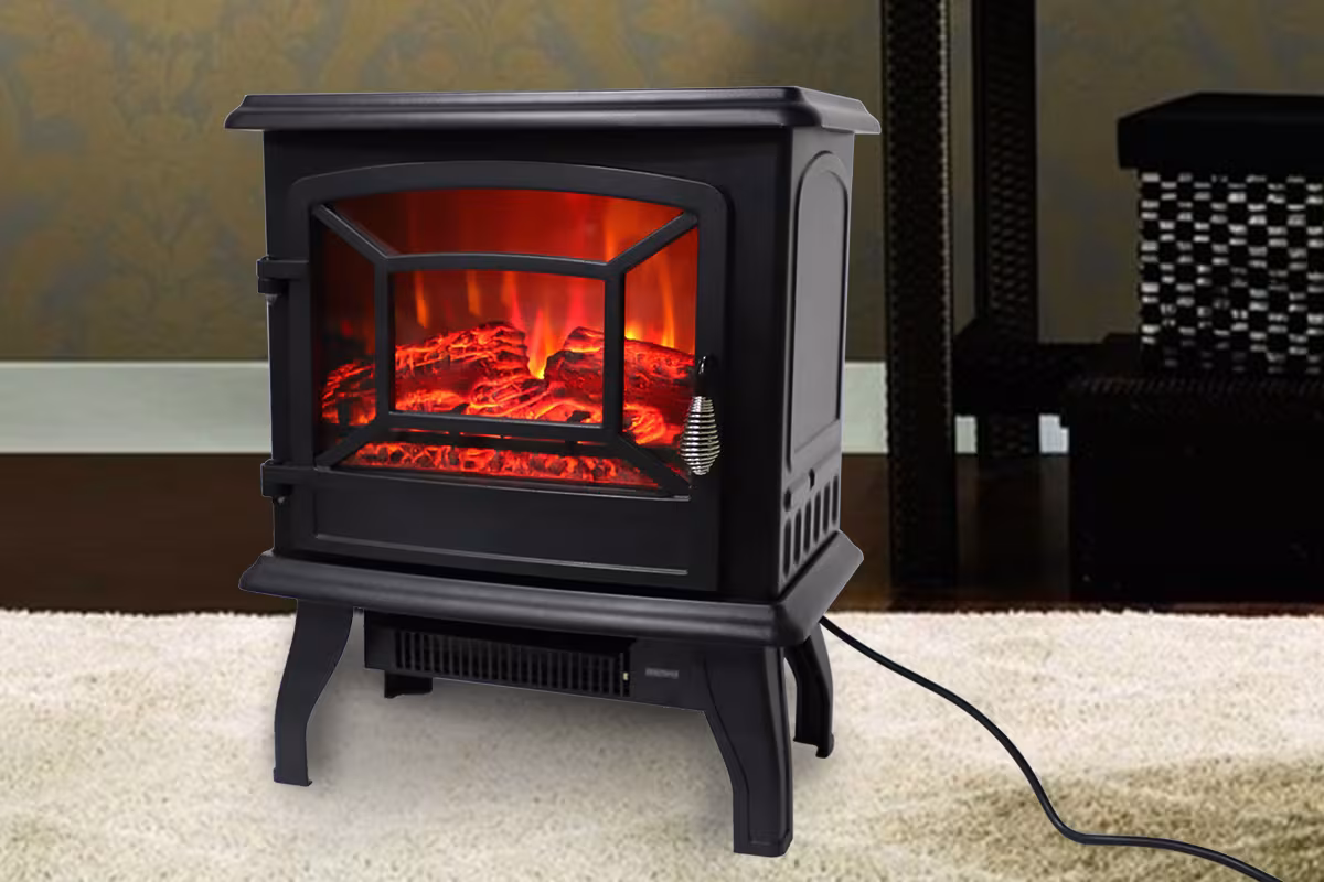 US SF507-17 120V 1400W 17in Fireplace, Black, Iron Sheet, Freestanding-Fake Firewood-Heating Wire