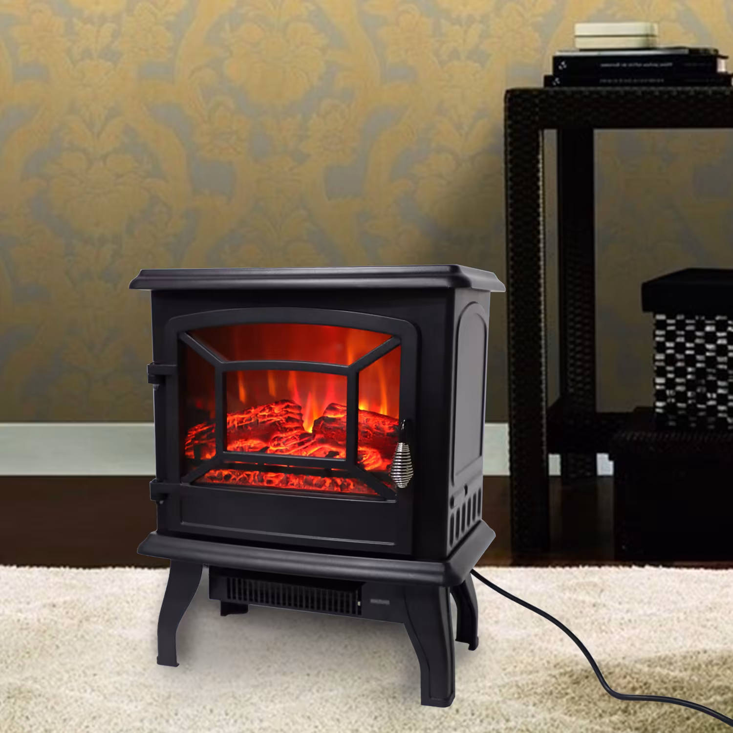 US SF507-17 120V 1400W 17in Fireplace, Black, Iron Sheet, Freestanding-Fake Firewood-Heating Wire