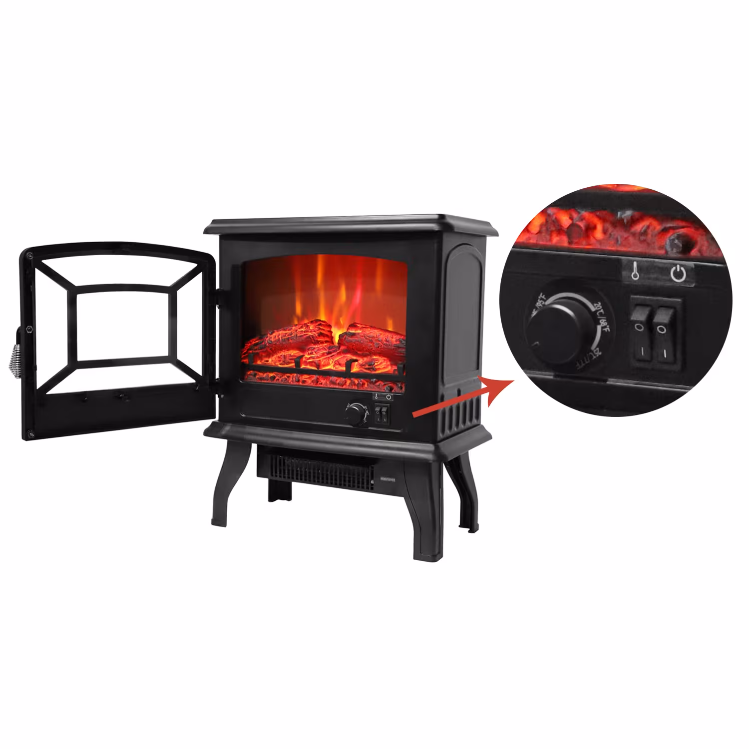 US SF507-17 120V 1400W 17in Fireplace, Black, Iron Sheet, Freestanding-Fake Firewood-Heating Wire
