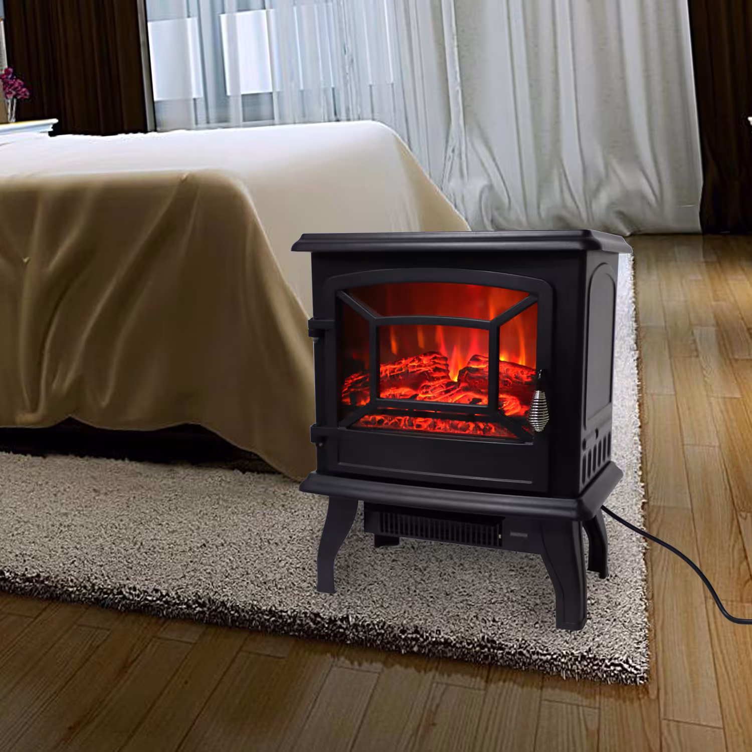 US SF507-17 120V 1400W 17in Fireplace, Black, Iron Sheet, Freestanding-Fake Firewood-Heating Wire
