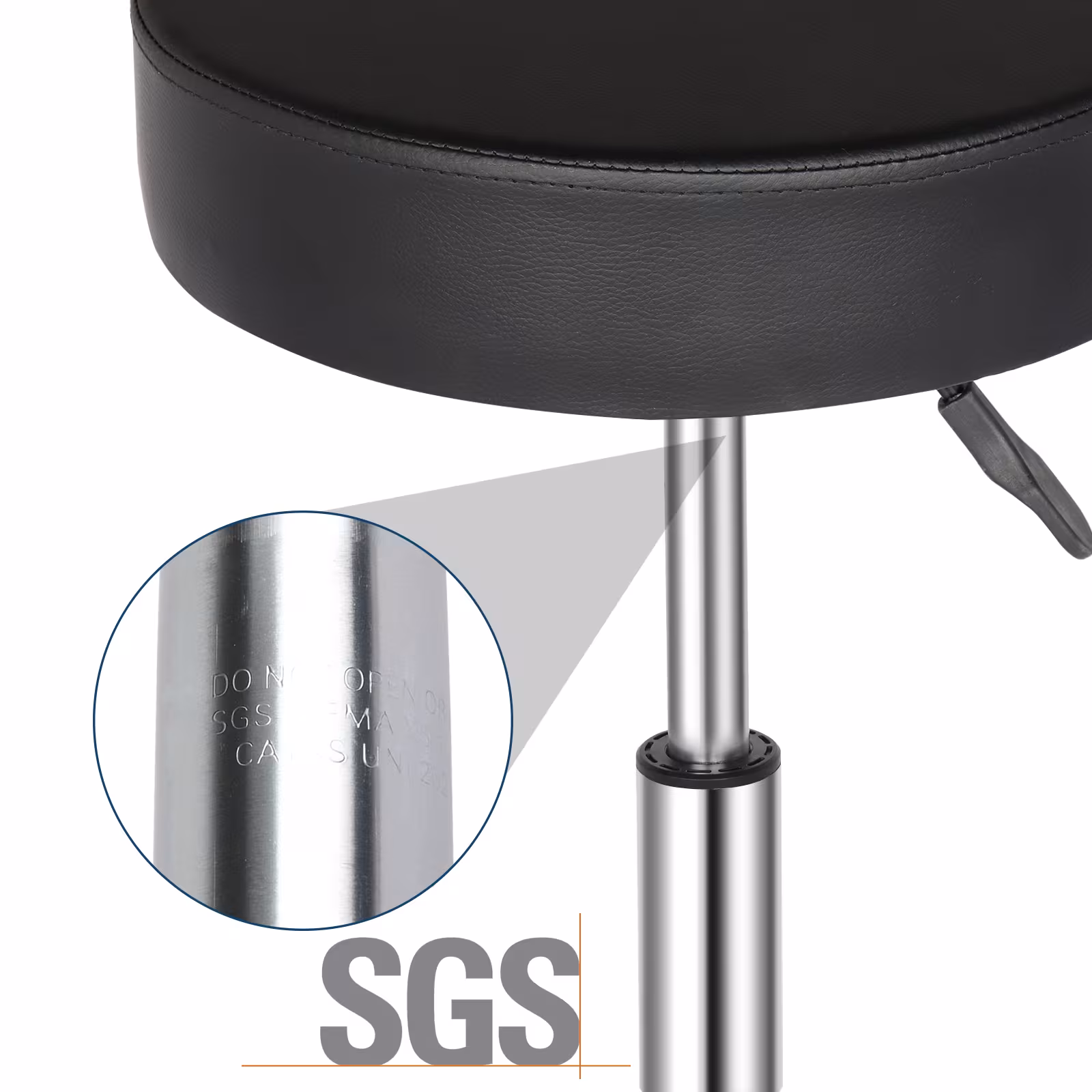 Semi-PU Leather SGS Certified Air Bar Shaped Cotton 8cm Thickness Nylon Wheel 150kg Black Technician Stool Round Cushion
