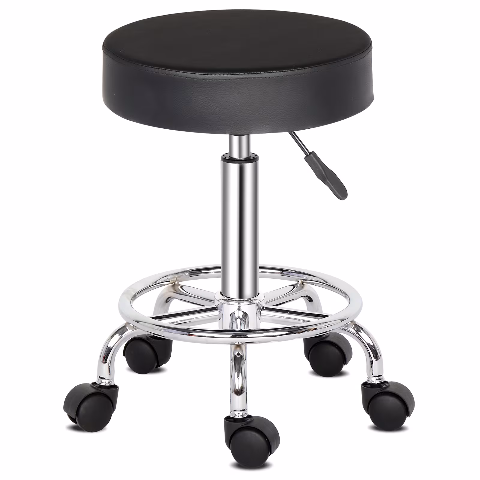 Semi-PU Leather SGS Certified Air Bar Shaped Cotton 8cm Thickness Nylon Wheel 150kg Black Technician Stool Round Cushion