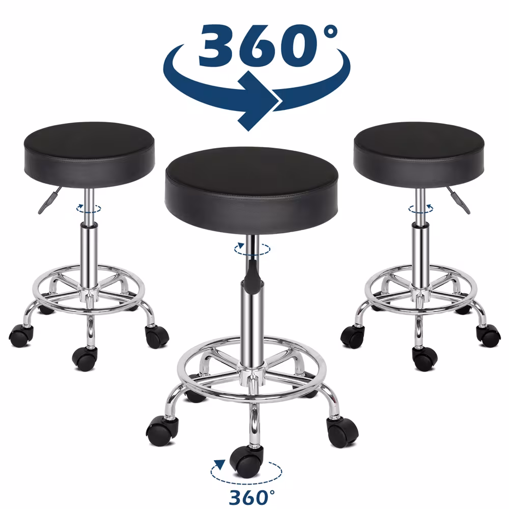 Semi-PU Leather SGS Certified Air Bar Shaped Cotton 8cm Thickness Nylon Wheel 150kg Black Technician Stool Round Cushion