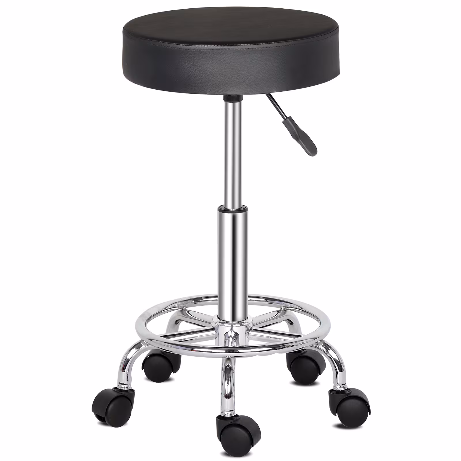 Semi-PU Leather SGS Certified Air Bar Shaped Cotton 8cm Thickness Nylon Wheel 150kg Black Technician Stool Round Cushion