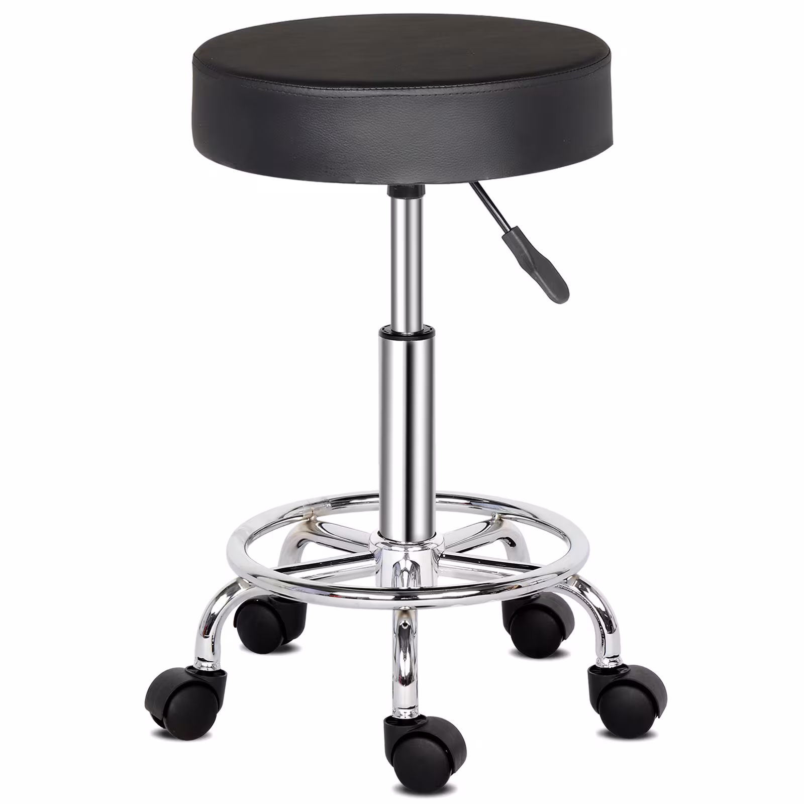 Semi-PU Leather SGS Certified Air Bar Shaped Cotton 8cm Thickness Nylon Wheel 150kg Black Technician Stool Round Cushion