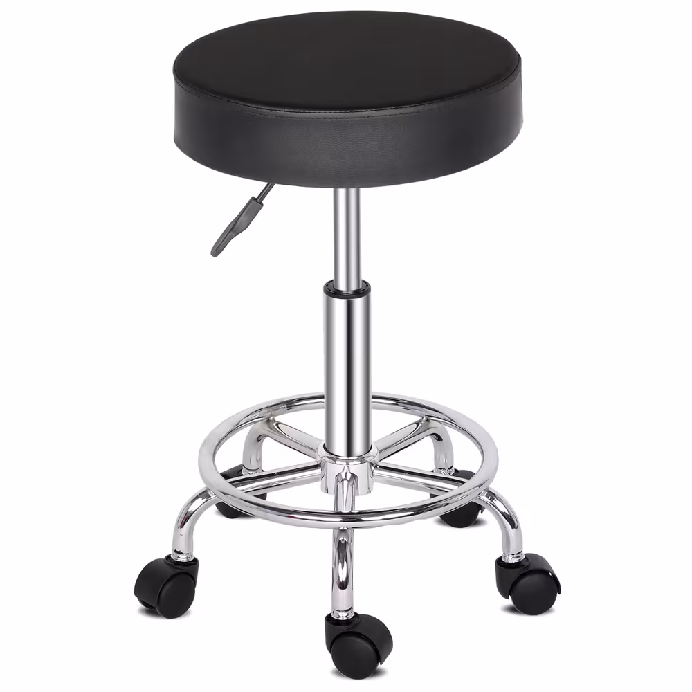 Semi-PU Leather SGS Certified Air Bar Shaped Cotton 8cm Thickness Nylon Wheel 150kg Black Technician Stool Round Cushion