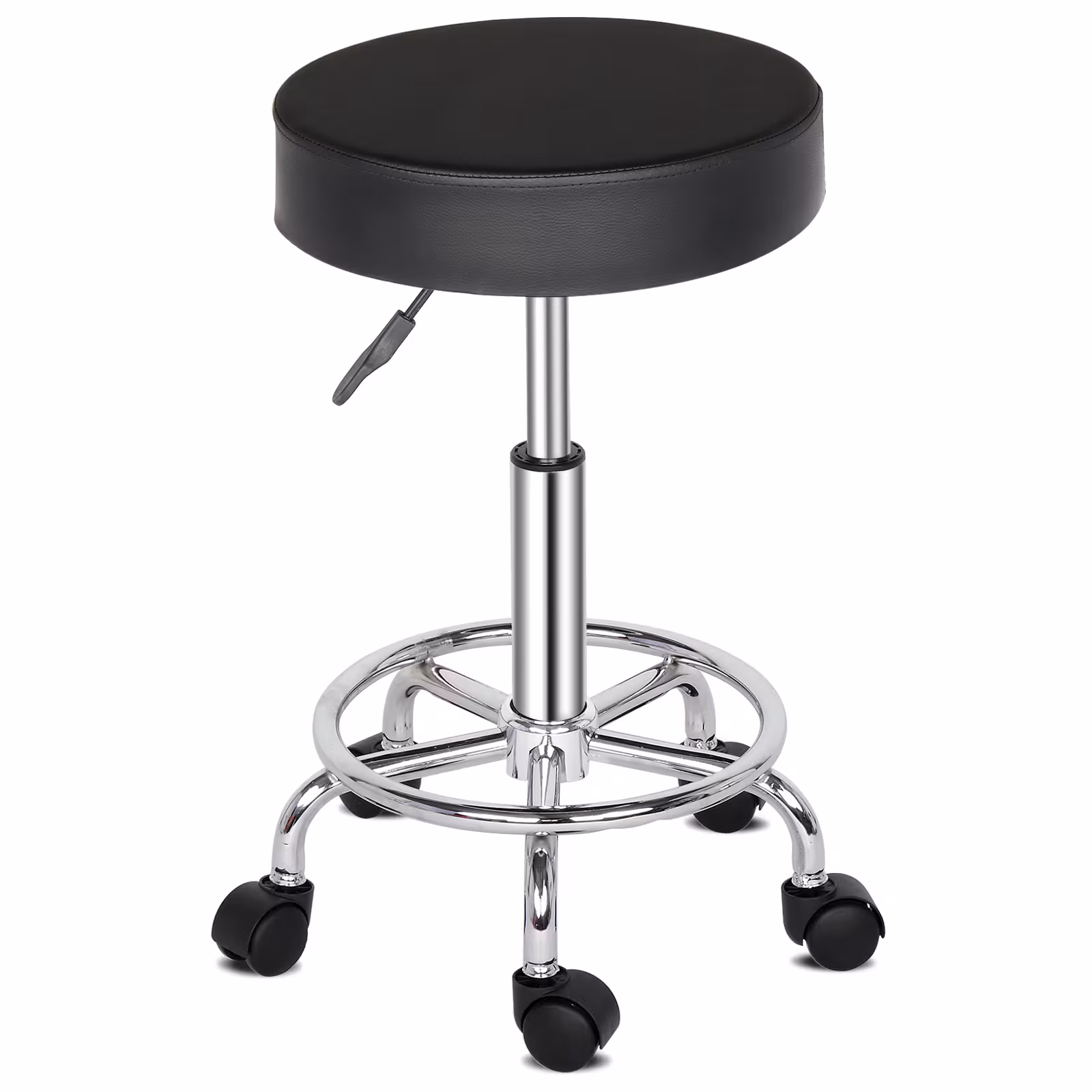 Semi-PU Leather SGS Certified Air Bar Shaped Cotton 8cm Thickness Nylon Wheel 150kg Black Technician Stool Round Cushion