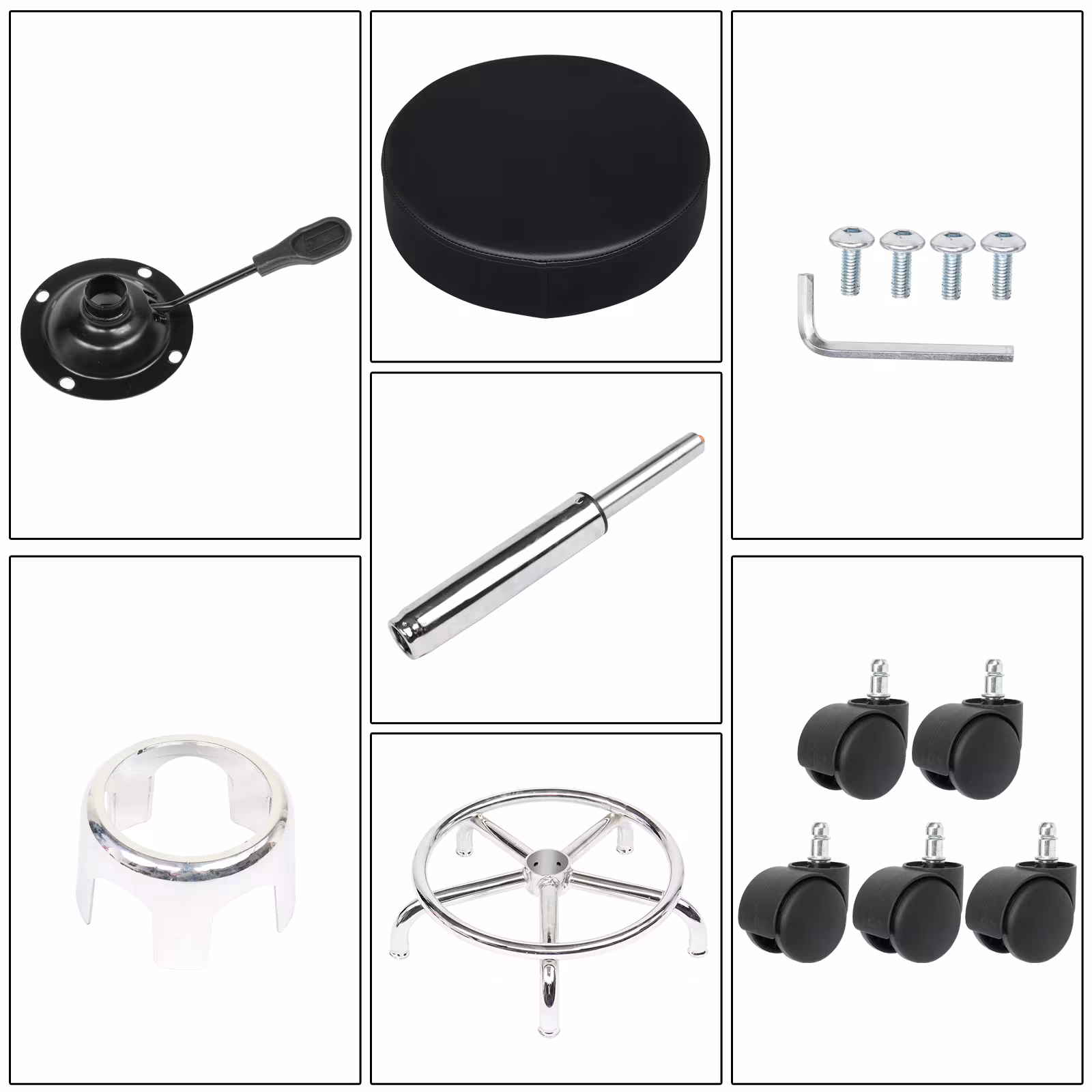 Semi-PU Leather SGS Certified Air Bar Shaped Cotton 8cm Thickness Nylon Wheel 150kg Black Technician Stool Round Cushion