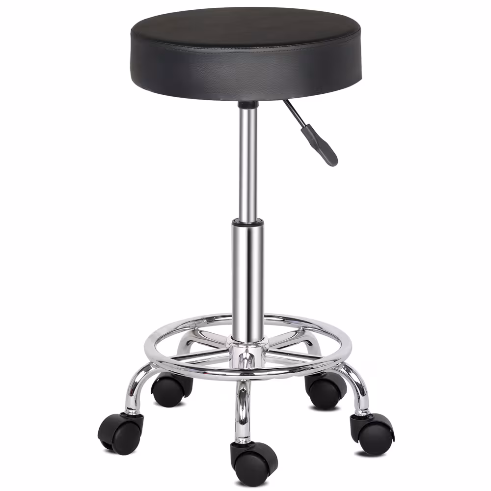 Semi-PU Leather SGS Certified Air Bar Shaped Cotton 8cm Thickness Nylon Wheel 150kg Black Technician Stool Round Cushion