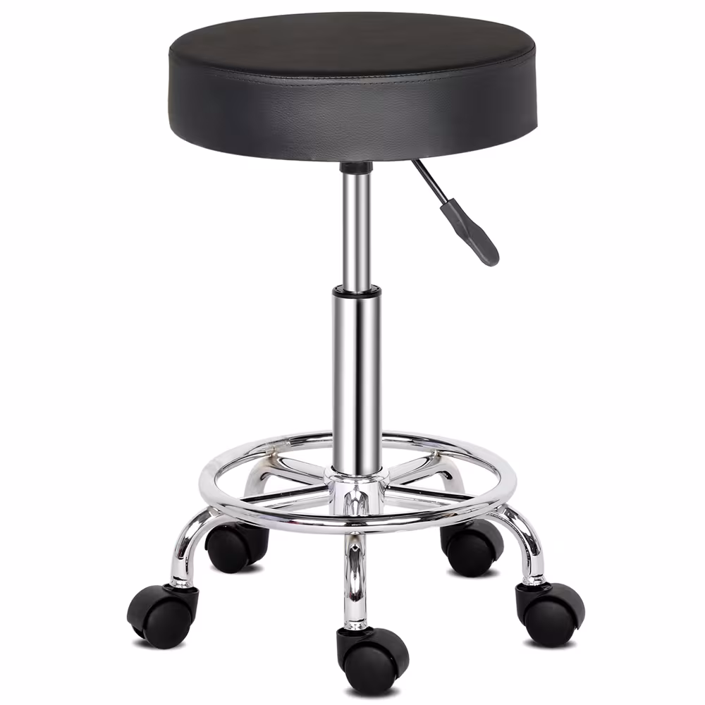 Semi-PU Leather SGS Certified Air Bar Shaped Cotton 8cm Thickness Nylon Wheel 150kg Black Technician Stool Round Cushion