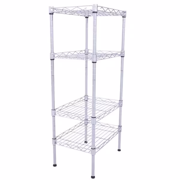 Rectangular Four Story Household Storage Rack, Silver Gray