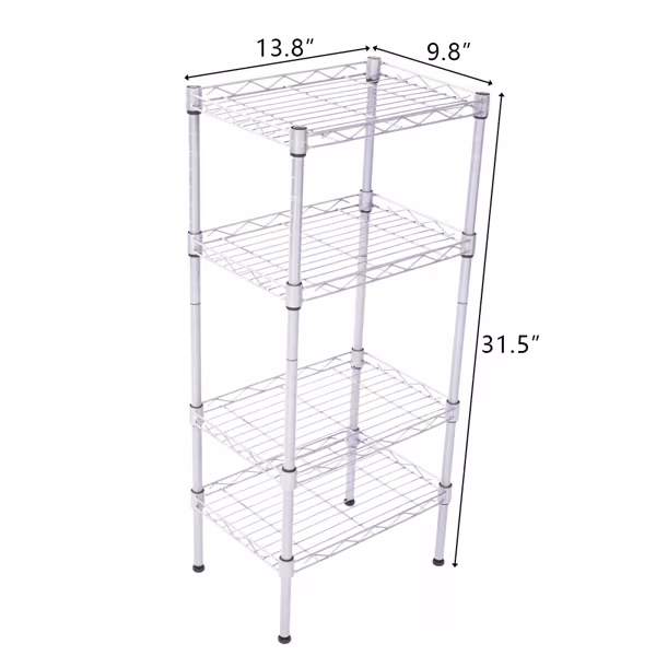 Rectangular Four Story Household Storage Rack, Silver Gray