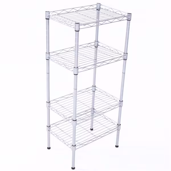 Rectangular Four Story Household Storage Rack, Silver Gray