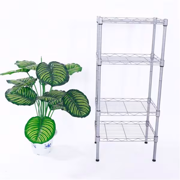 Rectangular Four Story Household Storage Rack, Silver Gray