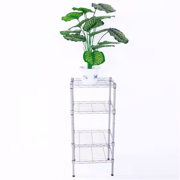 Rectangular Four Story Household Storage Rack, Silver Gray