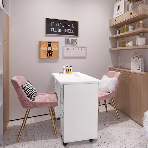 White 120X54X81cm One Door Four Drawers Computer Desk Nail Art Table 1PC