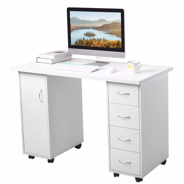 White 120X54X81cm One Door Four Drawers Computer Desk Nail Art Table 1PC