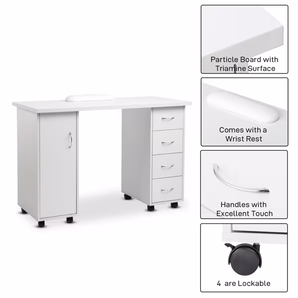 White 120X54X81cm One Door Four Drawers Computer Desk Nail Art Table 1PC
