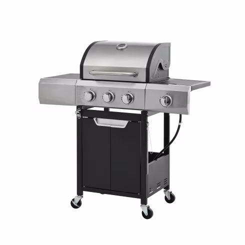 Propane Grill 3 Burner Barbecue Grill Stainless Steel Gas Grill With Side Burner And Cover For Outdoor BBQ, Camping
