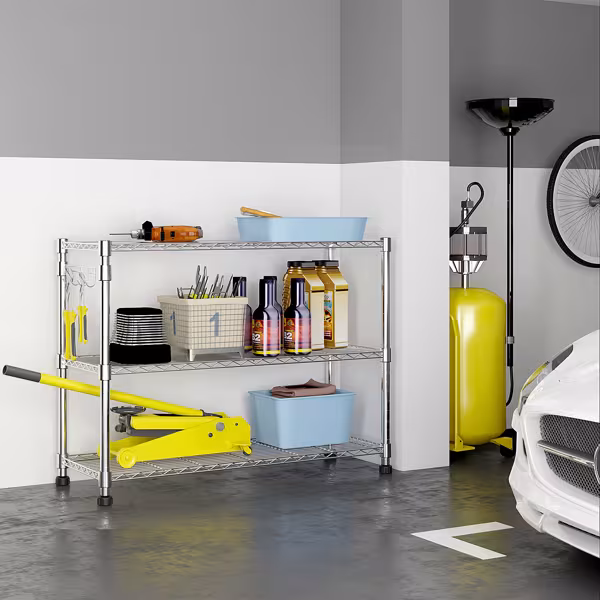 Six-layer Free Combination And Disassembly With 1 Row Of Side Hooks With Adjusting Feet And Wheels Iron Can Freely Adjust The Spacing Of Layers Household Shelves 117X45X208cm Baked Lacquered Silver