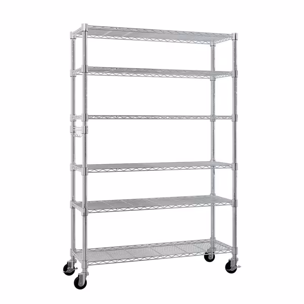 Six-layer Free Combination And Disassembly With 1 Row Of Side Hooks With Adjusting Feet And Wheels Iron Can Freely Adjust The Spacing Of Layers Household Shelves 117X45X208cm Baked Lacquered Silver