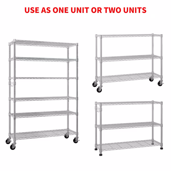 Six-layer Free Combination And Disassembly With 1 Row Of Side Hooks With Adjusting Feet And Wheels Iron Can Freely Adjust The Spacing Of Layers Household Shelves 117X45X208cm Baked Lacquered Silver