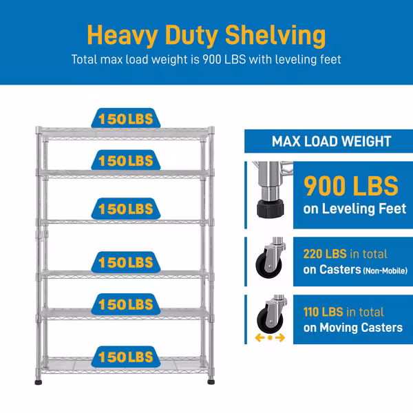 Six-layer Free Combination And Disassembly With 1 Row Of Side Hooks With Adjusting Feet And Wheels Iron Can Freely Adjust The Spacing Of Layers Household Shelves 117X45X208cm Baked Lacquered Silver