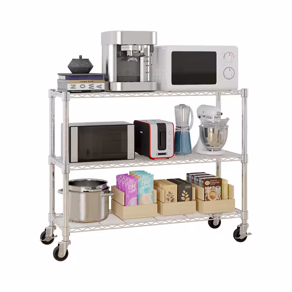 Six-layer Free Combination And Disassembly With 1 Row Of Side Hooks With Adjusting Feet And Wheels Iron Can Freely Adjust The Spacing Of Layers Household Shelves 117X45X208cm Baked Lacquered Silver