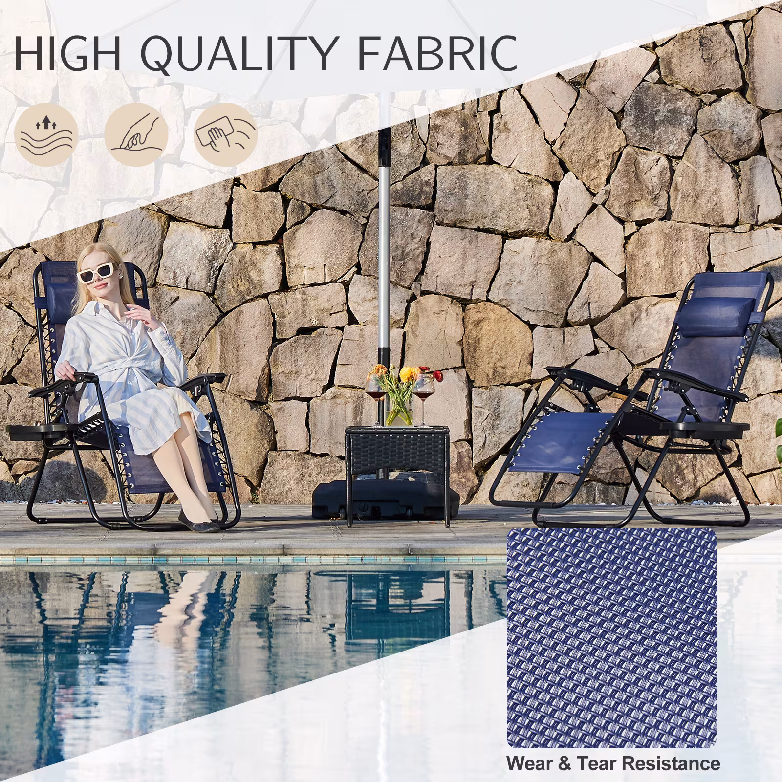 Set Of 2 Zero Cravity Lounge Chairs,Outdoor Patio Folding Recliners For Pool Beach With Pillow And Cup Holder
