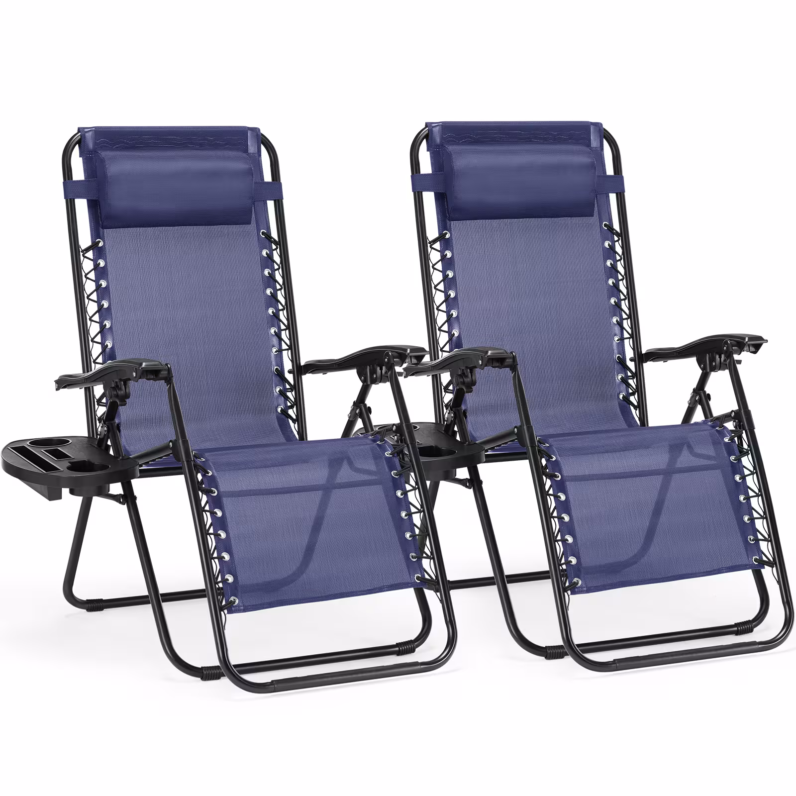 Set Of 2 Zero Cravity Lounge Chairs,Outdoor Patio Folding Recliners For Pool Beach With Pillow And Cup Holder