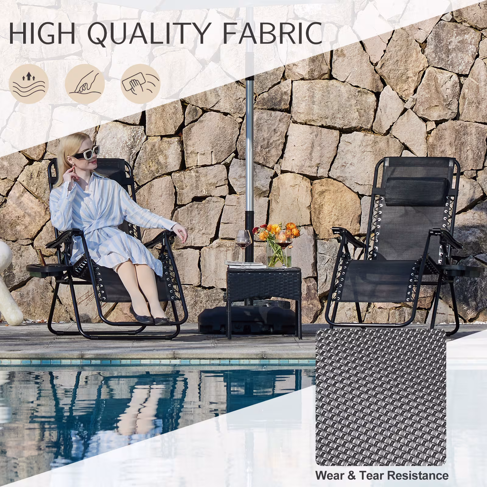 Set Of 2 Zero Cravity Lounge Chairs,Outdoor Patio Folding Recliners For Pool Beach With Pillow And Cup Holder