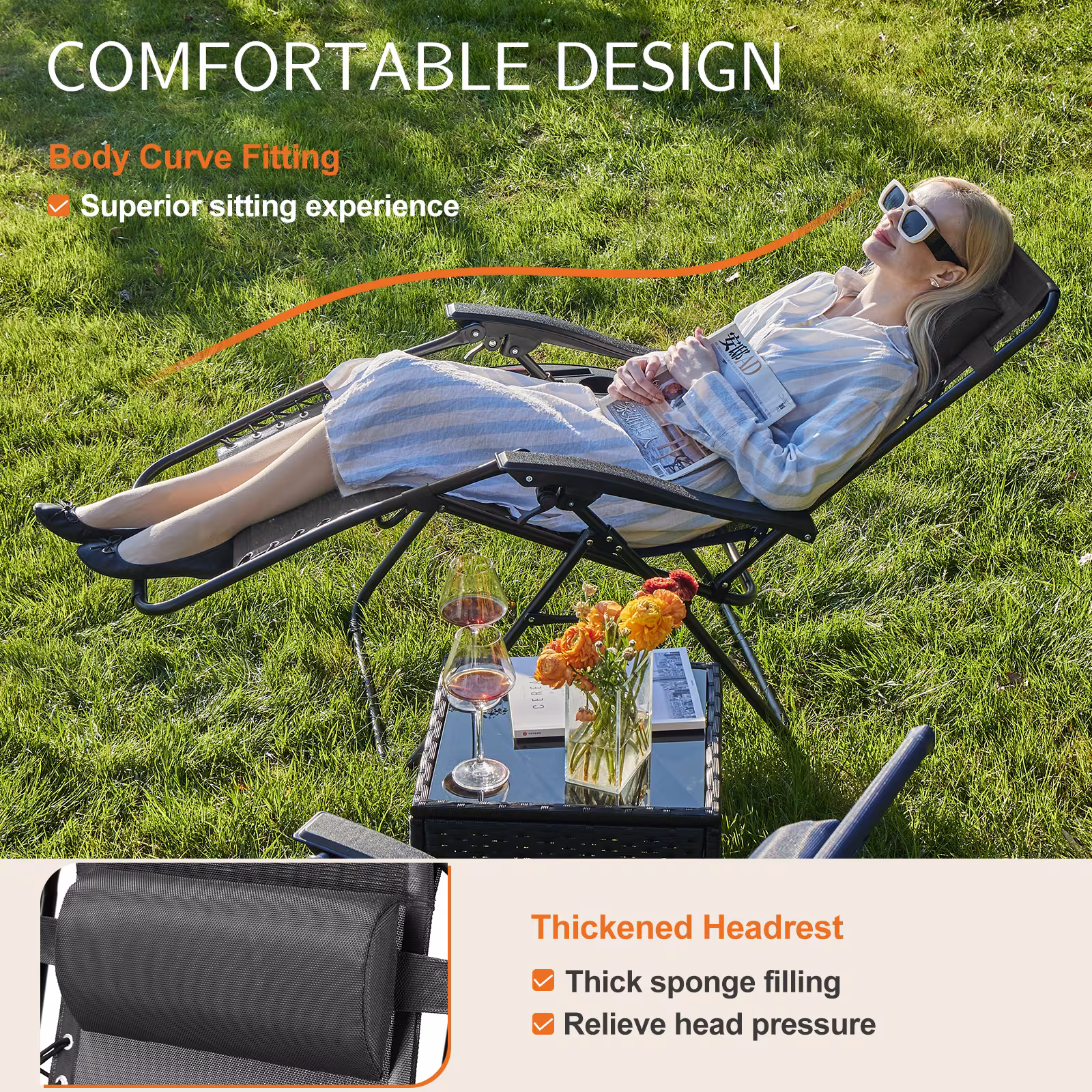 Set Of 2 Zero Cravity Lounge Chairs,Outdoor Patio Folding Recliners For Pool Beach With Pillow And Cup Holder