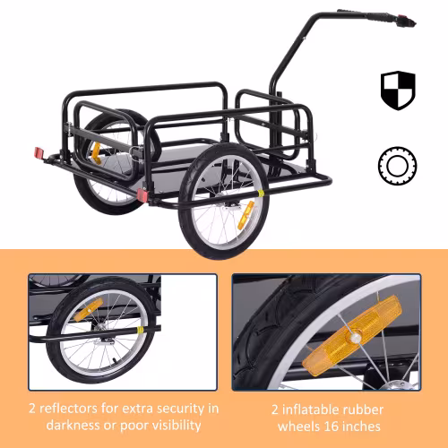 Aosom Bike Cargo Trailer, Bicycle Trailer, Heavy-Duty Bike Wagon Cart, Foldable Compact Storage, With Universal Hitch, 16 Wheels, 88 Lbs. Capacity, Black