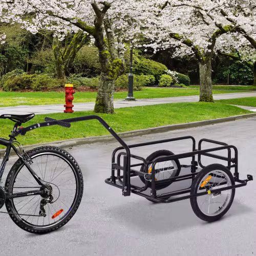 Aosom Bike Cargo Trailer, Bicycle Trailer, Heavy-Duty Bike Wagon Cart, Foldable Compact Storage, With Universal Hitch, 16 Wheels, 88 Lbs. Capacity, Black