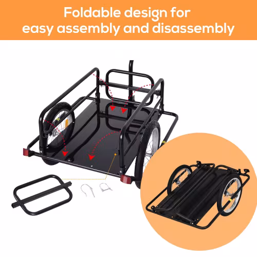 Aosom Bike Cargo Trailer, Bicycle Trailer, Heavy-Duty Bike Wagon Cart, Foldable Compact Storage, With Universal Hitch, 16 Wheels, 88 Lbs. Capacity, Black
