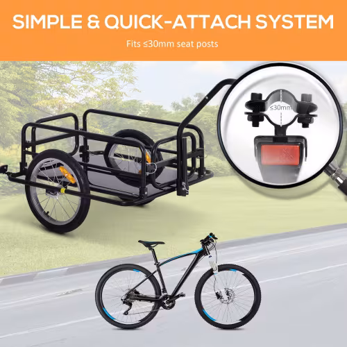 Aosom Bike Cargo Trailer, Bicycle Trailer, Heavy-Duty Bike Wagon Cart, Foldable Compact Storage, With Universal Hitch, 16 Wheels, 88 Lbs. Capacity, Black
