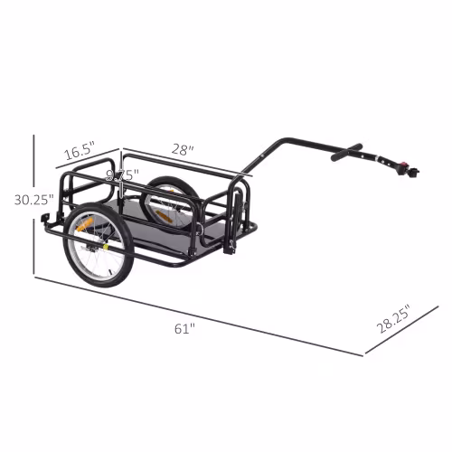 Aosom Bike Cargo Trailer, Bicycle Trailer, Heavy-Duty Bike Wagon Cart, Foldable Compact Storage, With Universal Hitch, 16 Wheels, 88 Lbs. Capacity, Black