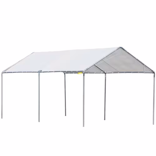 Outsunny 10x20 Carport Heavy Duty Galvanized Car Canopy With Included Anchor Kit, 3 Reinforced Steel Cables, White