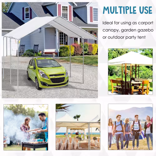 Outsunny 10x20 Carport Heavy Duty Galvanized Car Canopy With Included Anchor Kit, 3 Reinforced Steel Cables, White