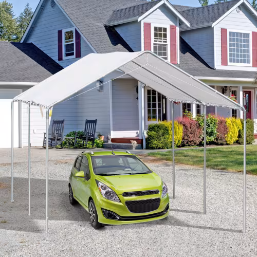 Outsunny 10x20 Carport Heavy Duty Galvanized Car Canopy With Included Anchor Kit, 3 Reinforced Steel Cables, White